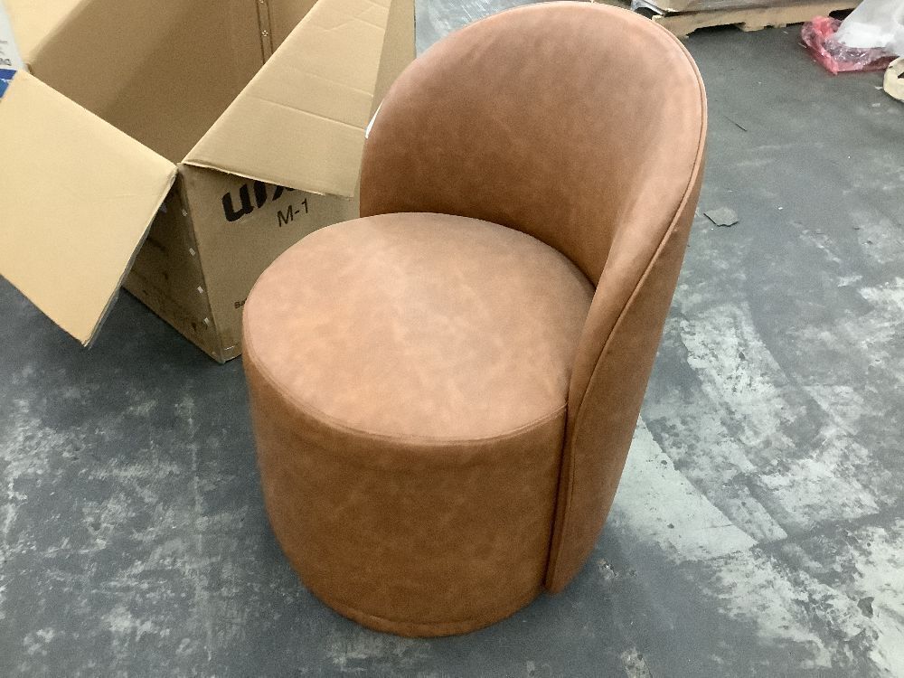 Uixe Brown PU Leather Swivel Accent Barrel Chair - Image 3 - Lot 46JF