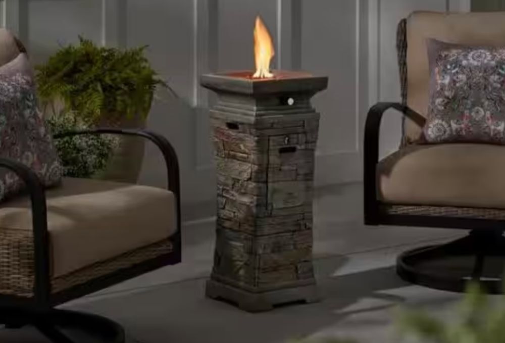 Hampton Bay 11.8 in. W 15000 Btu Envirostone Propane Outdoor Fire Column with Lava Rocks - Image 1 - Lot 47JF