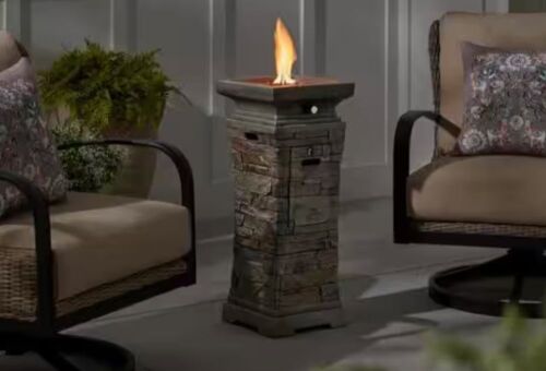 Hampton Bay 11.8 in. W 15000 Btu Envirostone Propane Outdoor Fire Column with Lava Rocks - Lot 47JF