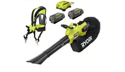 RYOBI 40V HP Brushless 100 MPH 600 CFM Cordless Leaf Blower/Mulcher/Vacuum with (2) 4.0 Ah Batteries and Charger - Lot 16JF