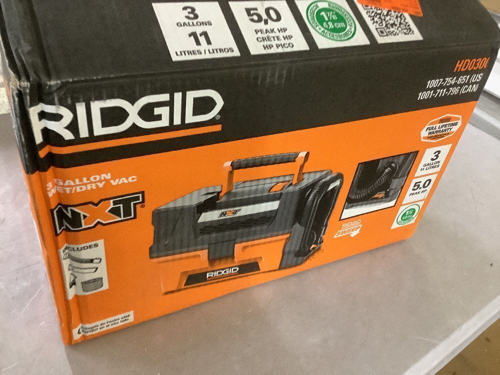 RIDGID 3 Gal. 5.0 Peak HP NXT Shop Vacuum Wet Dry Vac with Fine Dust Filter, Expandable Hose and Accessory Attachments HD0300 - Image 9 - Lot 41JF