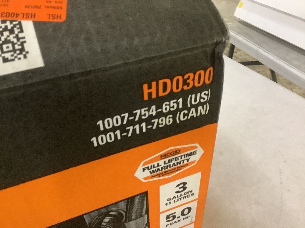 RIDGID 3 Gal. 5.0 Peak HP NXT Shop Vacuum Wet Dry Vac with Fine Dust Filter, Expandable Hose and Accessory Attachments HD0300 - Image 10 - Lot 41JF