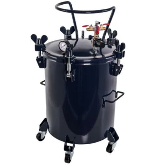 10 Gallon Heavy Duty Steel Pressure Pot Paint Tank with Clamp on Lid, Caster Wheels, Manual Mixing Agitator, Regulator & Pressure Gauge for Resin Casting, Large Volume - Image 1 - Lot 27JF