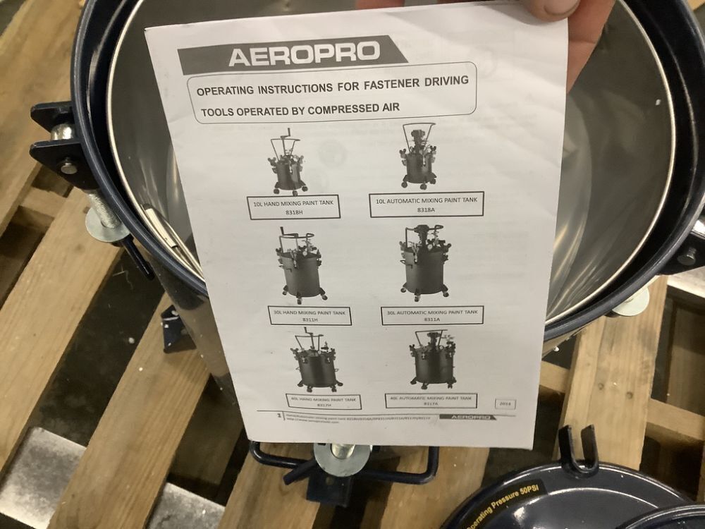 10 Gallon Heavy Duty Steel Pressure Pot Paint Tank with Clamp on Lid, Caster Wheels, Manual Mixing Agitator, Regulator & Pressure Gauge for Resin Casting, Large Volume - Image 7 - Lot 27JF