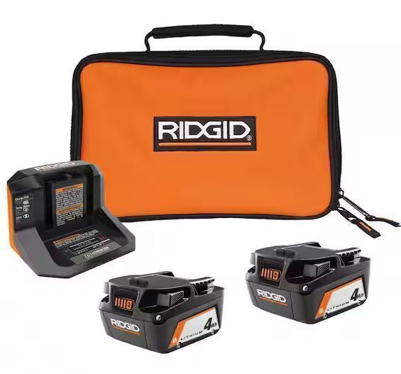 RIGID 18V Lithium-Ion (2) 4.0 Ah Battery Starter Kit with Charger and Bag - Image 1 - Lot 36JF