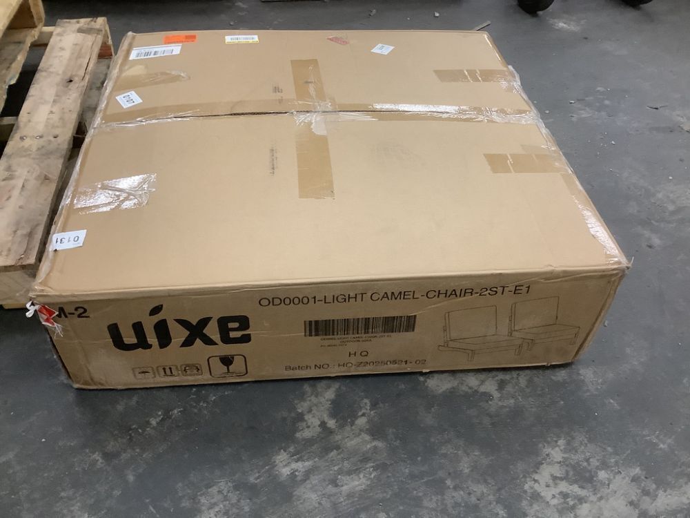 Uixe Teak Color Solid Wood Frame Armless Chairs with Removable Light Camel Cushions, Set of 2 - Image 3 - Lot 23JF