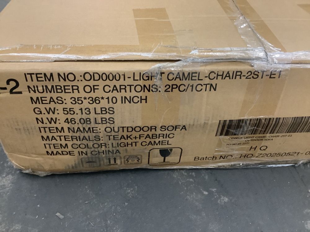 Uixe Teak Color Solid Wood Frame Armless Chairs with Removable Light Camel Cushions, Set of 2 - Image 5 - Lot 23JF