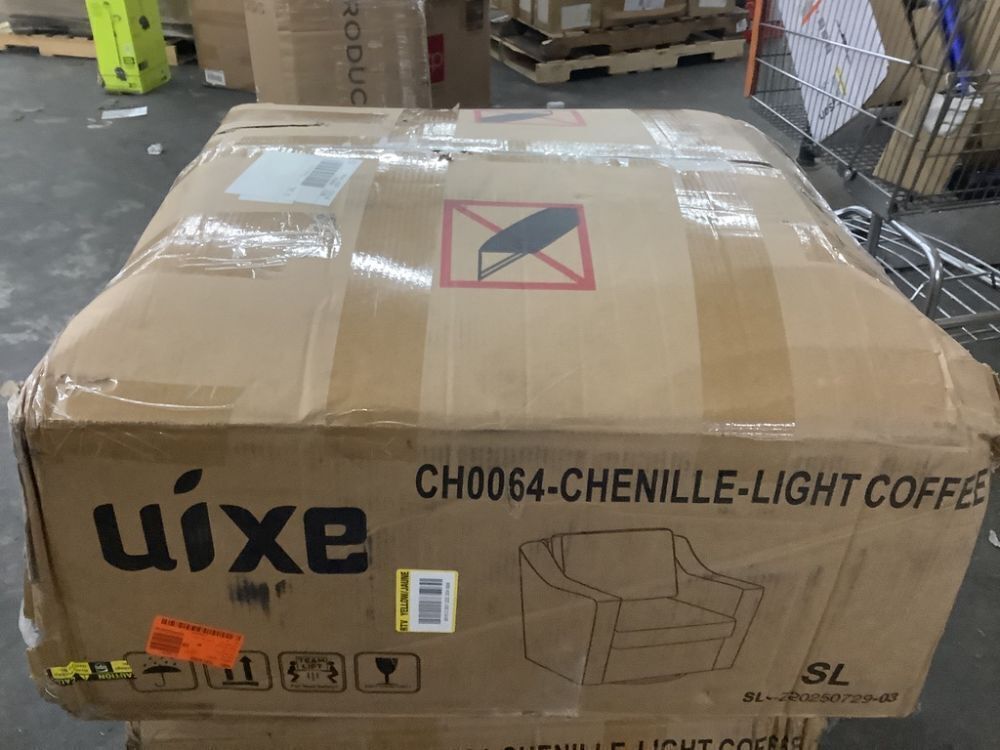 Uixe Light Coffee Chenille Upholstered Swivel Accent Barrel Chair - Image 2 - Lot 28JF