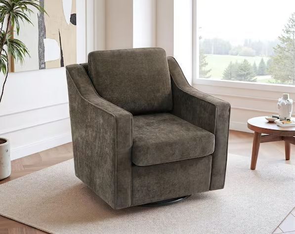 Uixe Light Coffee Chenille Upholstered Swivel Accent Barrel Chair - Image 1 - Lot 29JF