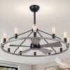 Wood Wagon Wheel Chandelier Ceiling Fan 44" - Thumbnail 1