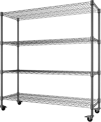 Heavy Duty 4 Tier Metal Storage Shelves with Wheels, 2500LBS Capacity, 62" x 58" x 19" - Lot 243