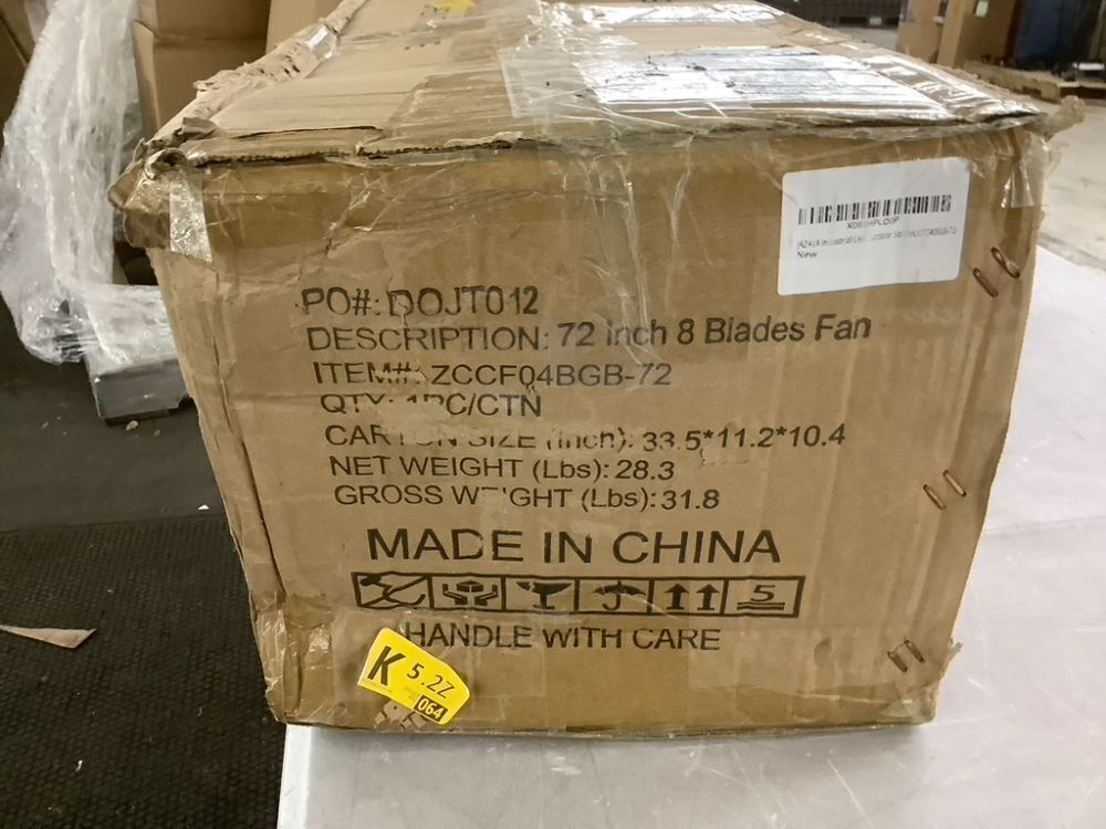 72 Inch Black & Gold Industrial Ceiling Fan With Light - Image 8 - Lot 333