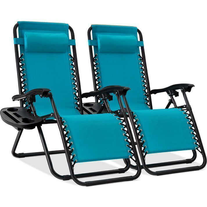 Set of 2 Adjustable Zero Gravity Patio Chair Recliners w/ Cup Holders - Image 1 - Lot 160