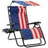 Folding Zero Gravity Recliner Patio Lounge Chair w/ Canopy, Side Tray - Thumbnail 1