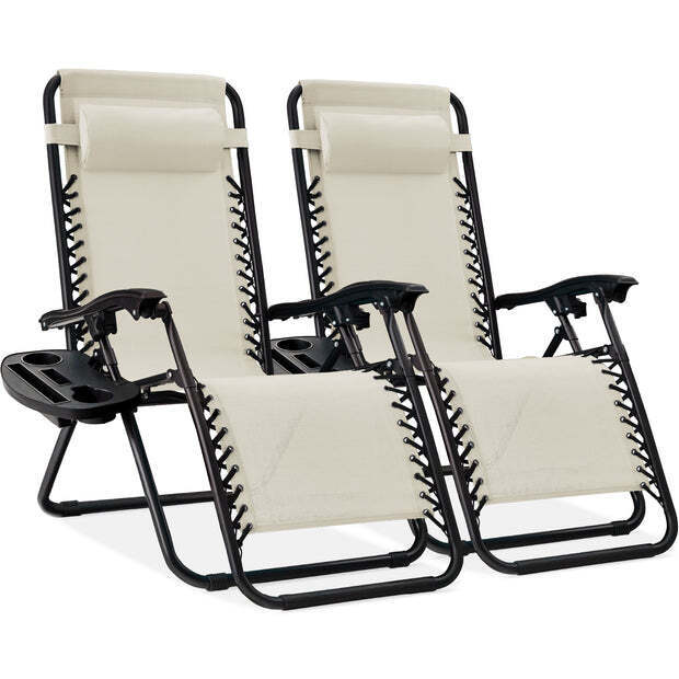 Set of 2 Adjustable Zero Gravity Patio Chair Recliners w/ Cup Holders - Image 1 - Lot 16