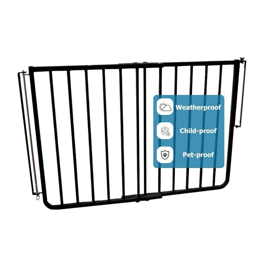 Cardinal Gates SS30OD Outdoor Dog Gate for Stairs – Adjustable Aluminum Safety Gate for Kids & Pets – Toddler Gate for Patio, Deck, Porch – Wall Mounted – Black – Screw in - Image 1 - Lot 9032