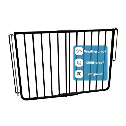 Cardinal Gates SS30OD Outdoor Dog Gate for Stairs – Adjustable Aluminum Safety Gate for Kids & Pets – Toddler Gate for Patio, Deck, Porch – Wall Mounted – Black – Screw in - Lot 9032