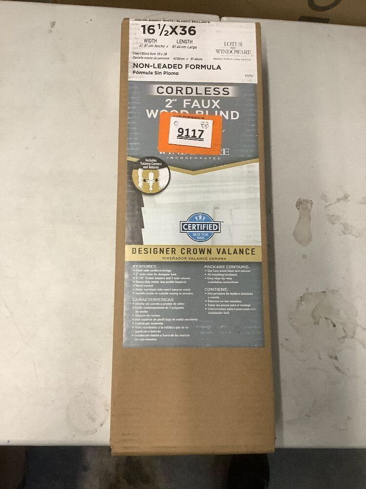 Lotus & Windoware Cordless, 2 Inch Faux Wood Blind, Window Blinds, Blinds & Shades, Blinds for Indoor Windows, Embossed, 16" x 36", Bright White - Image 3 - Lot 9117