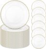 YMHPRIDE 24 Pack Clear Charger Plates Bulk, 13 Inch Plastic Acrylic Round Dinner Plate with Gold Beaded Rim Round Charger Plate Service for Home Wedding Party Event Table Setting Decoration - Thumbnail 1