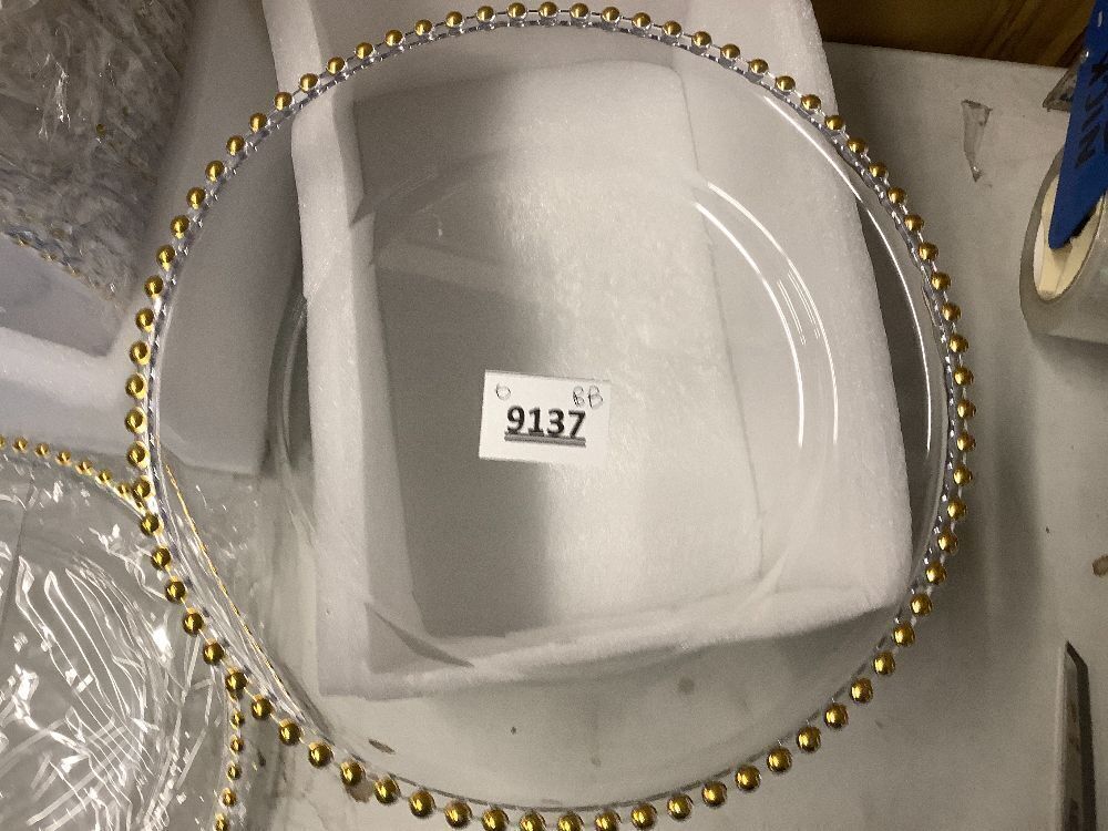 YMHPRIDE 24 Pack Clear Charger Plates Bulk, 13 Inch Plastic Acrylic Round Dinner Plate with Gold Beaded Rim Round Charger Plate Service for Home Wedding Party Event Table Setting Decoration - Image 2 - Lot 9137