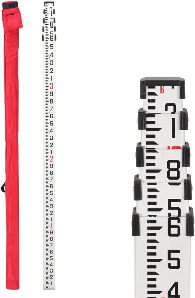 Grade Stick, 16-Foot Aluminum Grade Rod - 10ths, 5 Sections Telescopic Leveling Rod with Bubble Level -Leveling Rod for construction, surveying, and Leveling applications (16FOOT 10TH) - Image 1 - Lot 9152