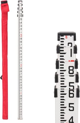 Grade Stick, 16-Foot Aluminum Grade Rod - 10ths, 5 Sections Telescopic Leveling Rod with Bubble Level -Leveling Rod for construction, surveying, and Leveling applications (16FOOT 10TH) - Lot 9152