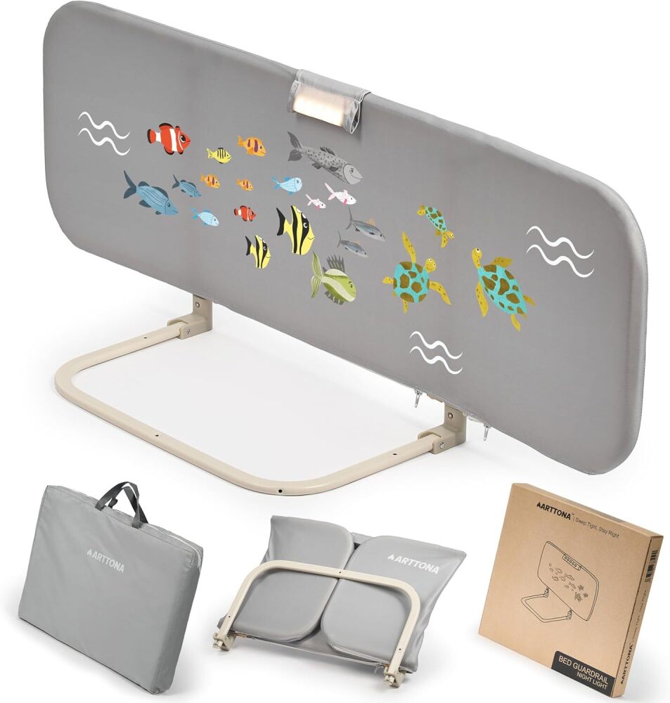 Toddler Bed Rail with Night Light - Foldable Bed Side Rails - Fits for Most Beds Bed Rails for Full Size Bed, Queen Size Rails, Twin Rails - Portable Fence for Baby - 48inch - Image 1 - Lot 9157