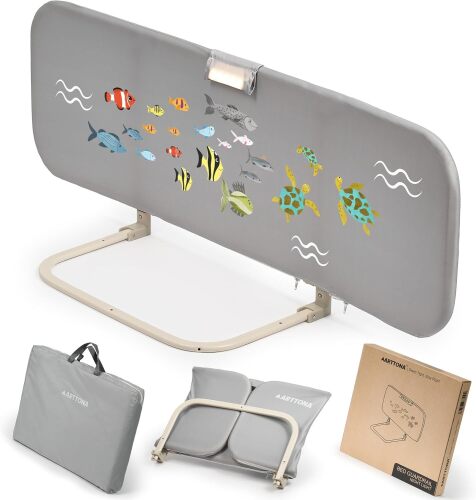 Toddler Bed Rail with Night Light - Foldable Bed Side Rails - Fits for Most Beds Bed Rails for Full Size Bed, Queen Size Rails, Twin Rails - Portable Fence for Baby - 48inch - Lot 9157