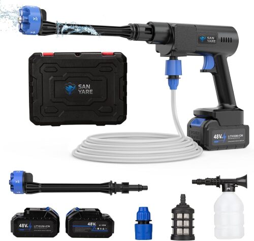 Cordless Pressure Washer,1200PSI Portable Pressure Washer with 2 Rechargeable 20000mAH Battery Power Washer,6 Modes Ajustable Light Duty Tools 6-in-1 Nozzle for Car/Fence/Garden/Floor/Yards - Lot 9172