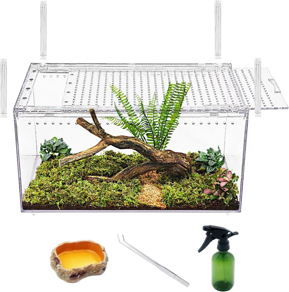 Reptile Tank Enclosure with Magnetic Button.16" * 10" * 8" Thicken Snake Enclosure Cage,Batch Stackable Reptile Breeding Tank for Insect,Fish,Tarantula,Hermit Crab,Jumping Spider 【No Assembly】 - Image 1 - Lot 9236