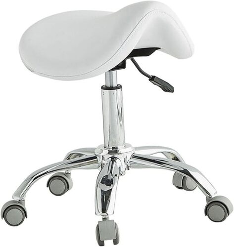 Saddle Stool,Height-Adjustable Office Chair,Thick Wide Saddle Cushion,for Salon Spa Home Massage Home Office(White) - Lot 9242