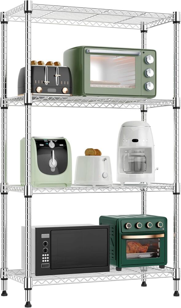 1000 lbs 4 Tier Shelf Metal Storage Shelves Wire Rack Closet Organizers for Garage Kitchen Bathroom Laundry - Image 1 - Lot 9247