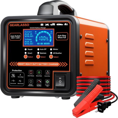 12V 24V Car Battery Charger Heavy Duty, 0-15A Automatic Battery Maintainer with Auto Shutoffs, Repair and Winter Mode, Smart Trickle Charger for Car Truck Motorcycle RV AGM Deep Cycle - Lot 9343