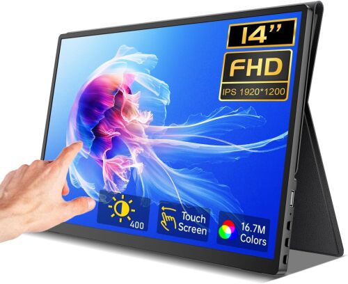 Portable Monitor Touchscreen 14 Inch 1200P Touch Screen Monitor Portable with Protective Sleeve CNC Metal HDMI USB C 100% sRGB Ultra-Slim Travel Monitors for Laptop, PC, Mac, Phone, Switch - Lot 9353