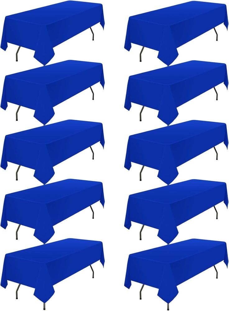 10 Pack Royal Blue Tablecloth 60 x 102 Inch Polyester Table Cloth for 6 Foot Rectangle Tables, Wrinkle Resistant Washable Decorative Fabric Table Covers Table Cloth for Wedding,Party, Banquet,Camping - Image 1 - Lot 9368