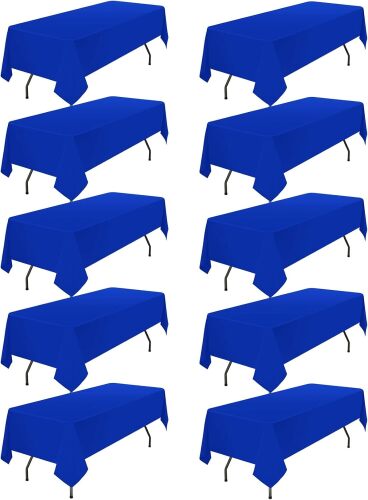 10 Pack Royal Blue Tablecloth 60 x 102 Inch Polyester Table Cloth for 6 Foot Rectangle Tables, Wrinkle Resistant Washable Decorative Fabric Table Covers Table Cloth for Wedding,Party, Banquet,Camping - Lot 9368