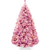 Prelit Pink Christmas Tree, Snow Flocked Full Holiday Decor w/ Metal Base - Thumbnail 1
