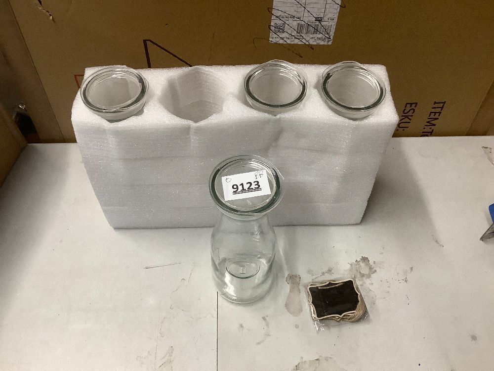 Set Of 4 Glass Carafes & Pitchers For Mimosa Bar Supplies, 1 Liter Beverage Glass Carafe With Lids For Wine,Brunch,Champagne,Lemonade,Milk,Iced Tea,Juice Pitcher & Container, Water Carafe With lid - Image 2 - Lot 9123