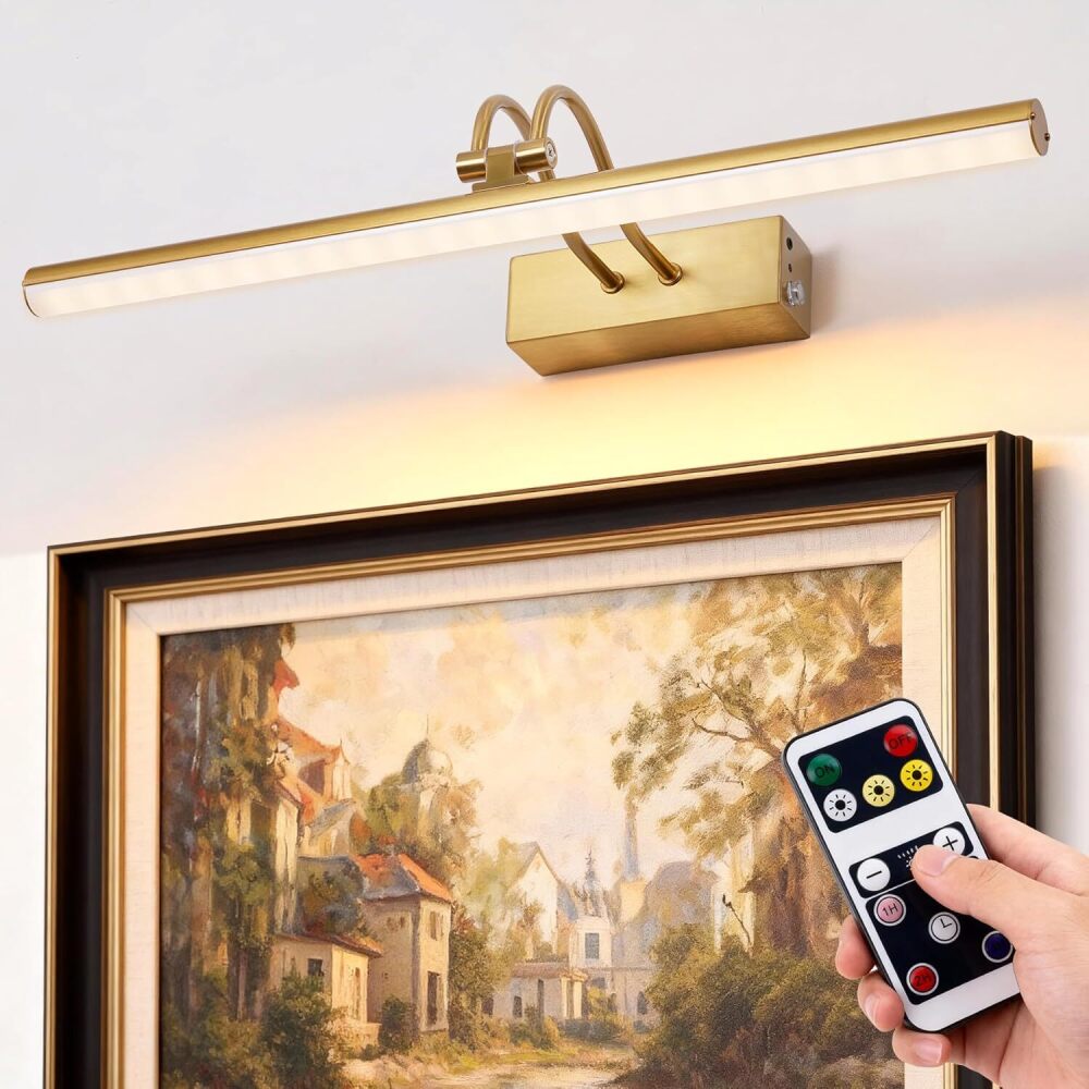 Picture Light,Picture Lights for Wall Cordless,20" Picture Lights with Timer and Dimmable,Battery Wall Lights for Display Gallery Painting Art Frame Portrait-Brass - Image 1 - Lot 9133