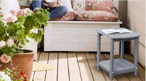 Adirondack Square Outdoor Side Table,2-Tier Storage Patio Side Table, HDPE End Tables for Backyard Pool Porch Garden Lawn(Grey) - Lot 9153