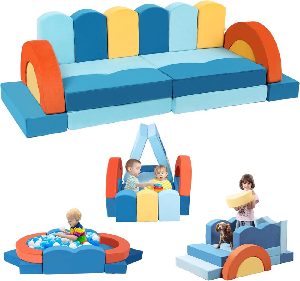 22Pcs Modular Kids Play Couch for Toddler - Kids Sofa Bed for Playroom, Convertible Furniture Ocean Theme Modular Sofa Building Fort for Inspiring Creativity - Image 1 - Lot 9173