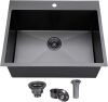 SHACO 22x18 Inch Drop In Black Bar Sink, 22 Inch Gunmetal Black Outdoor RV Laundry Utility Sink, Stainless Steel 16 Gauge Single Bowl Prep Small Kitchen Sink with Strainer Drain - Thumbnail 1