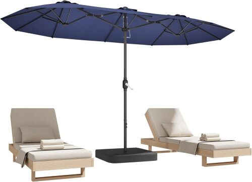 15ft Patio Umbrella with Base,Large Outdoor Double-Sided Rectangle Umbrella with Crank Handle, Market Umbrella for Poolside Garden Deck Backyard Beach Pools, Blue - Lot 9221