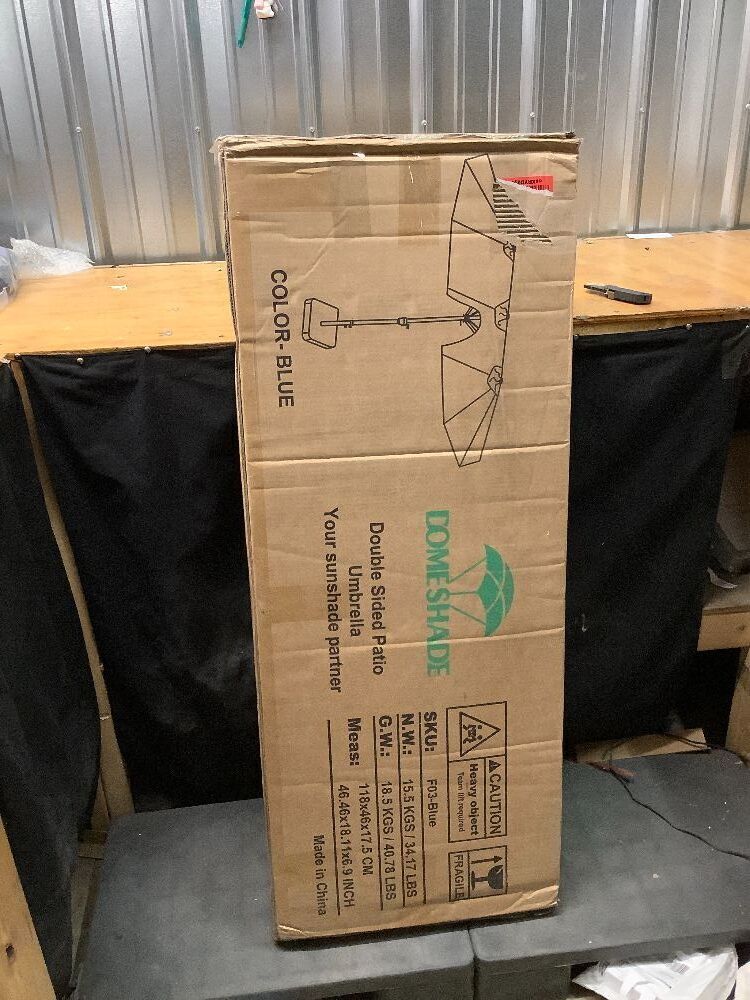 15ft Patio Umbrella with Base,Large Outdoor Double-Sided Rectangle Umbrella with Crank Handle, Market Umbrella for Poolside Garden Deck Backyard Beach Pools, Blue - Image 3 - Lot 9221