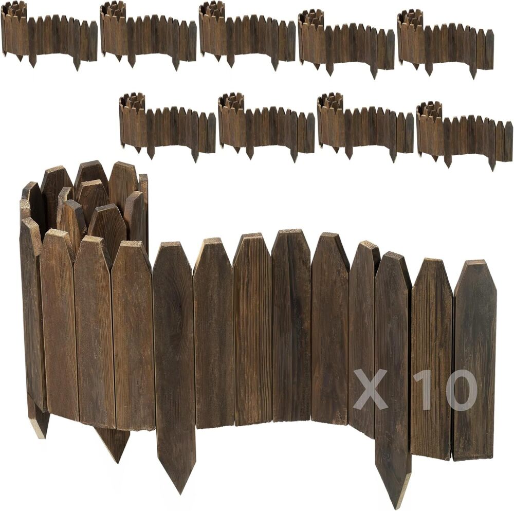 Wood Fence Border for Garden Beds – 9.8" H x 47" L Wooden Landscape Edging Panels, Rustic Decorative Outdoor Divider for Lawn, Path, and Yard Design (9-Pack) - Image 1 - Lot 9261