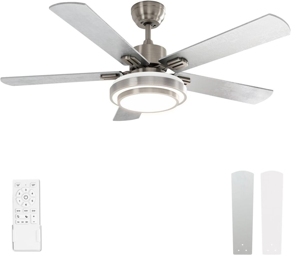 warmiplanet Ceiling Fan with Lights Remote Control, 52 Inch, Brushed Nickel (5-Blades) - Image 1 - Lot 9215
