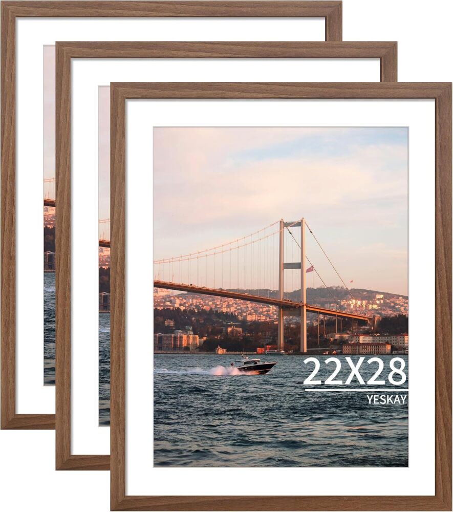 22x28 Picture Frame Brown Set of 3, Display Pictures 18x24 with Mat or 22 x 28 Without Mat, Poster Frames 22x28 for Wall Hanging Horizontal and Vertical - Image 1 - Lot 9276