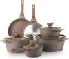 Pots and Pans set for cooking nonstick, 10Pcs, Durable Aluminum cookware set, PFOA-free, Kitchen pans set with glass lid, Induction safe, Taupe (10) - Thumbnail 1