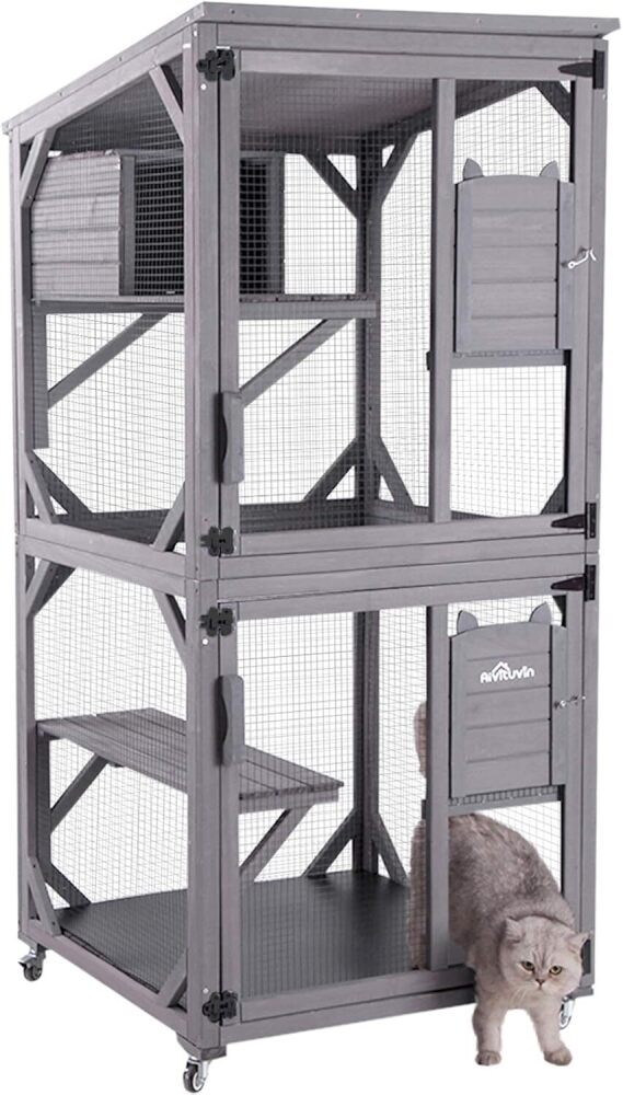 Aivituvin Cat House Outdoor Catio Cat Enclosures on Wheels 70.9" Kitty House with Upgraded Resting Box,Waterproof Roof - Image 1 - Lot 9259