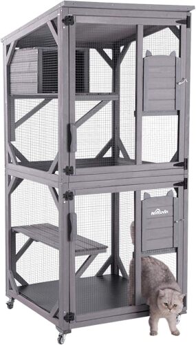 Aivituvin Cat House Outdoor Catio Cat Enclosures on Wheels 70.9" Kitty House with Upgraded Resting Box,Waterproof Roof - Lot 9269